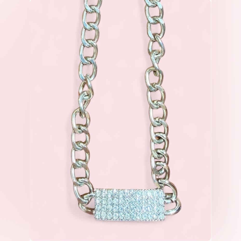 Silver-Tone Crystal Pendant Chain Necklace